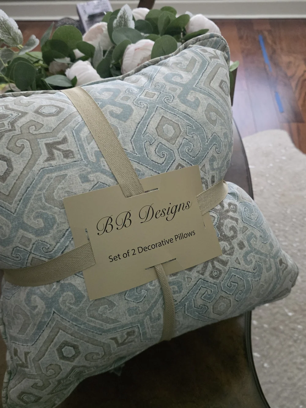 BB Designs Set of 2 Decorative Throw Pillows - Seafoam Blue & Gray